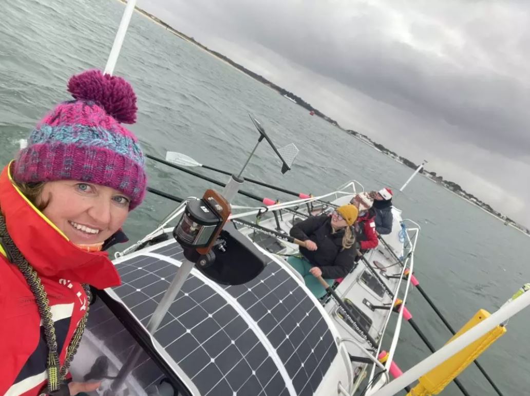 Skipper Emma Wolstenholme and three of the crew rowing during one of their training sessions